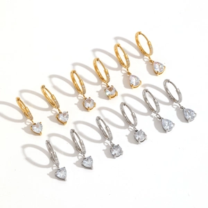 Luxe boucles d'oreilles créoles en acier avec pendentifs zircon cœur et goutte