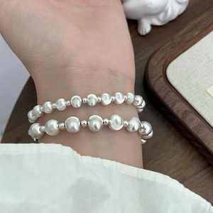 Minimalist S925 sterling silver cat eye bead bracelet set for women in elegant silver finish
