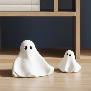 Set van twee witte keramische spookbeeldjes voor Scandinavische Halloween-decoratie