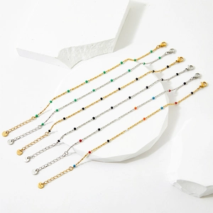 Stainless Steel Bracelet Colorful Enamel Beads Adjustable Thin Chain Bohemian Trendy Jewelry For Women