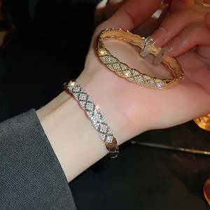 Elegant gold and silver cross grid bracelets with sparkling zircon stones for women
