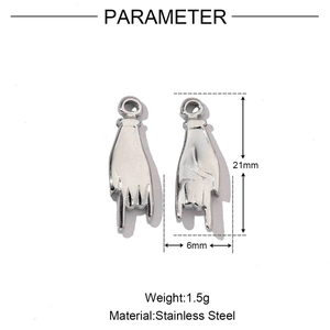 Detailed technical drawing of hand gesture pendants with 21mm height and 1.5g weight info
