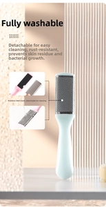 Detail showing detachable stainless steel foot rasp mesh for easy washing and hygiene