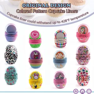 Cupcake Liners Greaseproof Paper Muffin Cups Heat Resistant Baking Trays Cartoon Printed Rainbow Unicorn Patterns Disposable