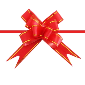 Red gift bow with gold edges for Christmas festive packaging decorations