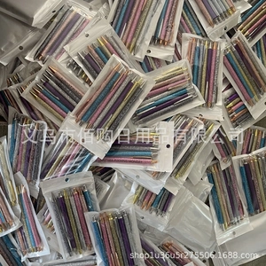 Bulk packs of glitter ballpoint pens featuring funny weekday quotes in transparent bags