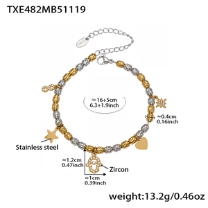 Détails des dimensions du bracelet en acier inoxydable avec pendentifs étoile et cœur
