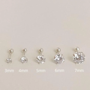 Zircon Stud Earrings 925 Sterling Silver Round Clear Screw Back Cartilage Piercing Minimalist Jewelry For Women