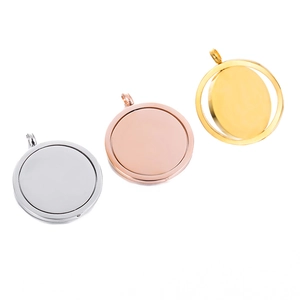 Rotating stainless steel round pendants in silver, gold and rose gold finishes for DIY