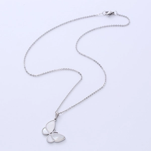 Elegant silver titanium steel necklace featuring a white mother of pearl butterfly pendant