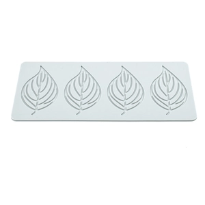 Detailed macro view of gray silicone lace mat featuring four leaf patterns with fine veins