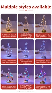 Comparison of golden, silver and colorful LED crystal Christmas trees in three sizes