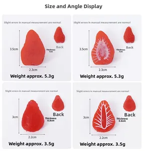 Detailed size specifications and textures of realistic 3D printed strawberry models