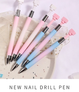 Detail of pink and blue gradient nail dotting pens on decorative lace and white tray