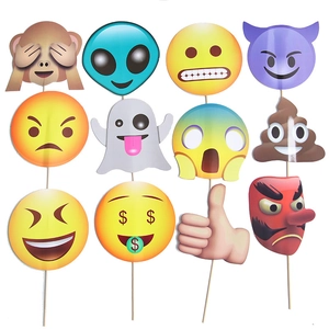 12-piece Halloween emoji photo booth props with gold stamping and handheld sticks