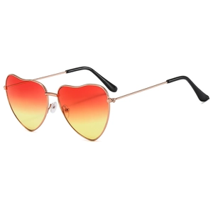 Retro heart shaped sunglasses with gold metal frame and red-yellow gradient lenses