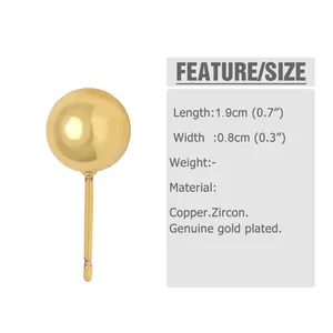 Tabella taglie dettagliata con 1,9 cm di lunghezza e 0,8 cm di larghezza per orecchini a sfera