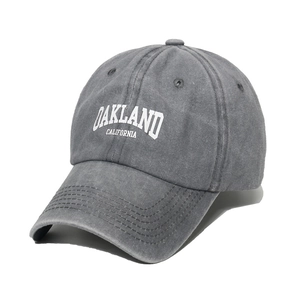 Vintage dark gray washed cotton baseball cap with Oakland California embroidery