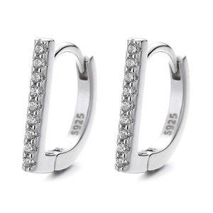 Minimalist 925 sterling silver D-shaped hoop earrings with sparkling zircon row inlay