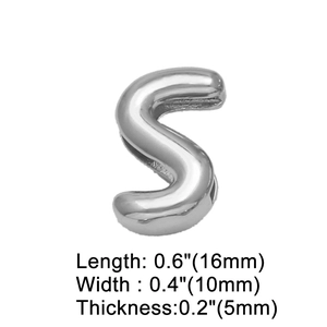 Polished silver letter S balloon charm detail showing 16mm height and 10mm width