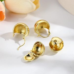 Polished gold geometric hoop earrings with hollow texture and mirror finish for women