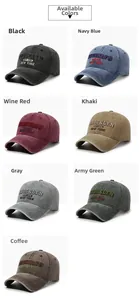Détail de sept casquettes de baseball en coton délavé vintage en diverses couleurs