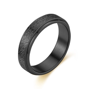 Macro shot of black titanium steel ring with matte finish and brushed metal interior