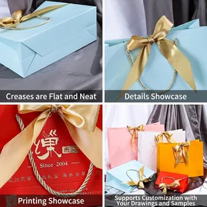 Sacs-cadeaux colorés en carton premium avec rubans en soie et poignées en corde