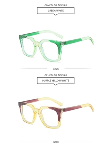 Side view detail of vintage square oversized sunglasses in green and purple colorways