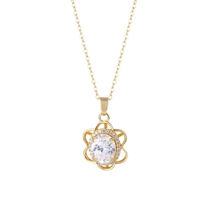 Élégant collier tournesol en acier inoxydable doré avec zircon ovale et diamants