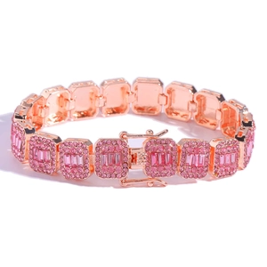 13mm Rose gold iced out Cuban chain necklace with pink square and round diamonds