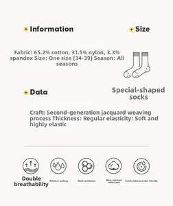 Detailed size chart and fabric composition for cotton mid-calf cartoon socks