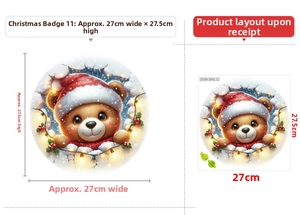 Christmas bear medal wall sticker detail with 27cm size measurements and layout view