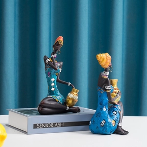 Detailed resin figurines of African women in traditional attire for home desktop decor