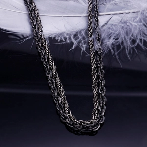 Double-layered punk style stainless steel twist chain necklace for men in gunmetal black