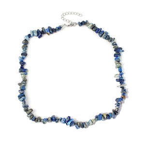 Detailed view of the irregular natural crystal stones and adjustable silver metal clasp