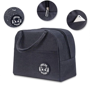 Waterproof Insulated Lunch Bag Portable Thermal Bento Box Tote Bag with Pockets Dark Grey