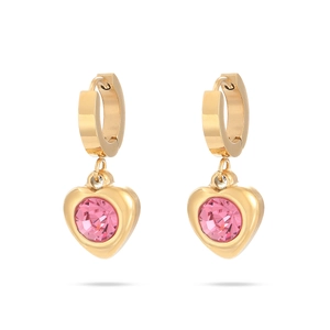 Pendientes de corazón en acero inoxidable chapado en oro 18K con cristal rosa