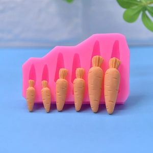 Carrot shape silicone mold for DIY cake mousse chocolate baking with finished samples