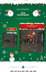 Détail des stickers de Noël montrant l'effet avant et après la pose sur la fenêtre