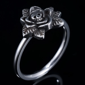 Vintage gothic stainless steel ring with camellia rose and skull design for men and women