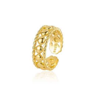 Minimalist S925 sterling silver gold beaded open ring with high-gloss reflection