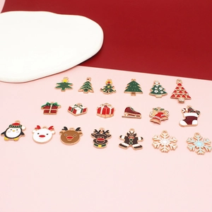 Macro view of Christmas series alloy enamel pendants including trees, bells and elks