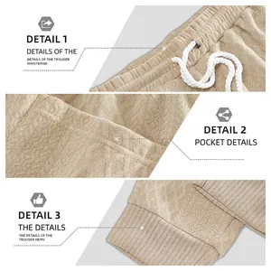 Men's beige jacquard knit joggers with drawstring waist and textured rib-cuff details