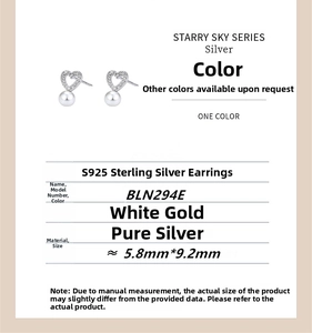 Technical detail of S925 silver heart pearl earrings with 5.8mm by 9.2mm dimensions