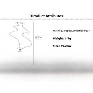 Detail view of pearl pendant necklace showing length 49.2cm and 6.8g weight specs
