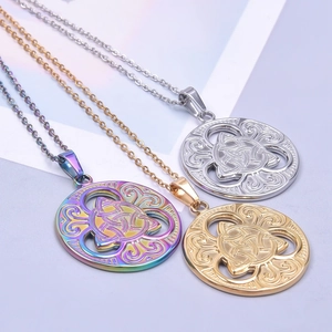 Three-color stainless steel Celtic witch knot pendants in gold, silver, and neon finish