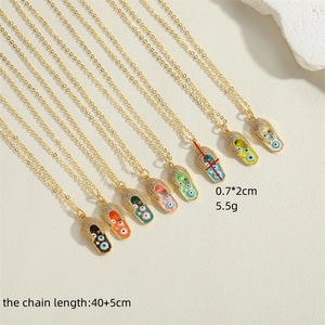 Enameled devil eye slipper pendant necklace with zircon inlay on a gold O-chain necklace