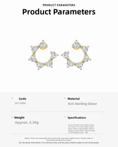 Product specifications of heart sunflower studs in 925 sterling silver with 5A zircon