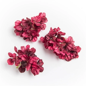 Close-up of deep red burnt edge artificial hydrangea petals for DIY handmade accessories
